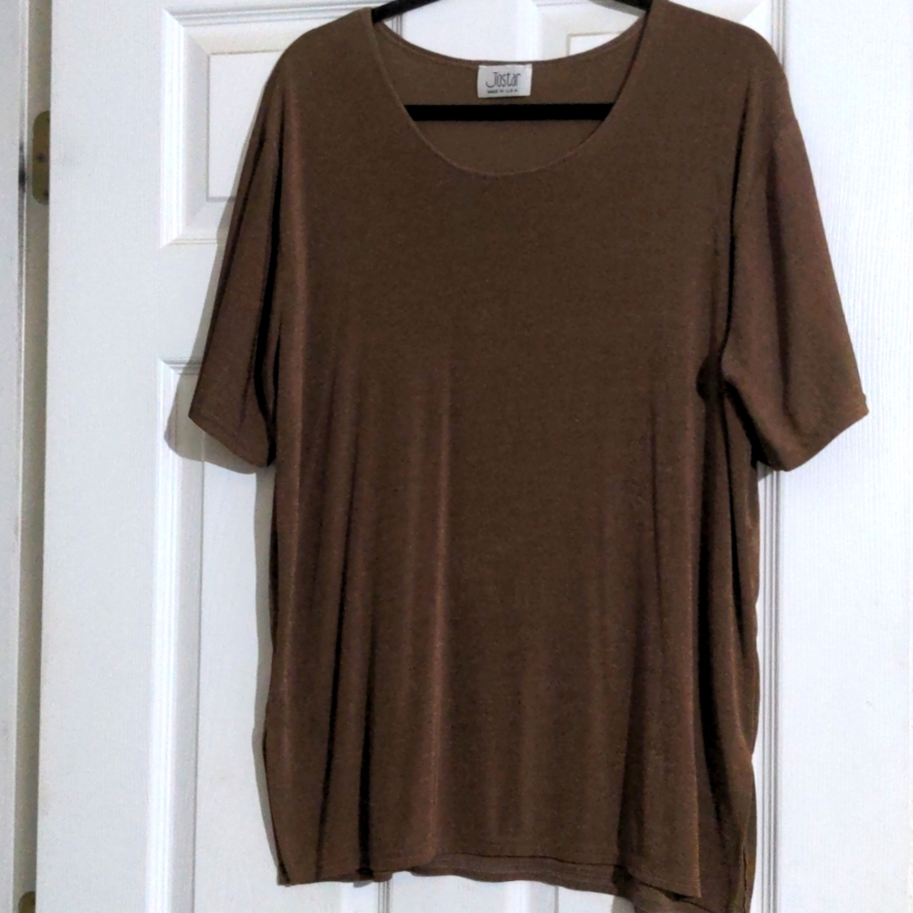 Jostar Women's Brown Short Sleeve Slinky Top. Size L